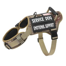 Tactical Service Dog With Control Handle Anti-Pull Adjustable Reflective Pet Vest Harness Easy Walking Training (Option: Khaki-S)